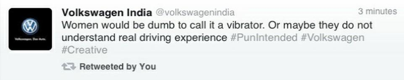Illustration for article titled Volkswagen India Puts Vibrators In Newspapers, Tweets That Women Are 'Dumb' Bad Drivers